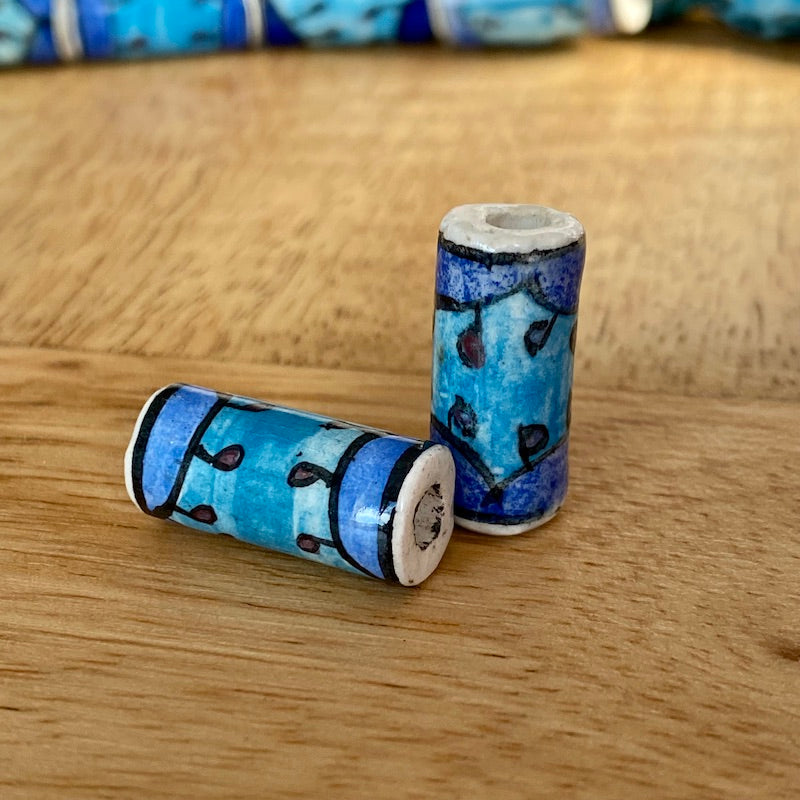 20x8mm Tube (5) - Raindrops - Ceramic Hand Painted Vintage Beads