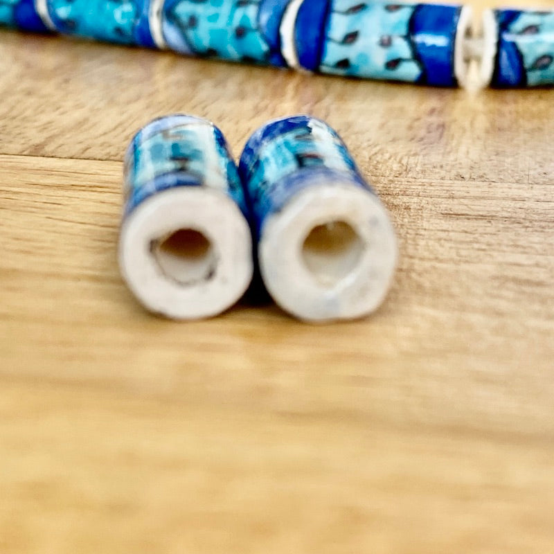 20x8mm Tube (5) - Raindrops - Ceramic Hand Painted Vintage Beads