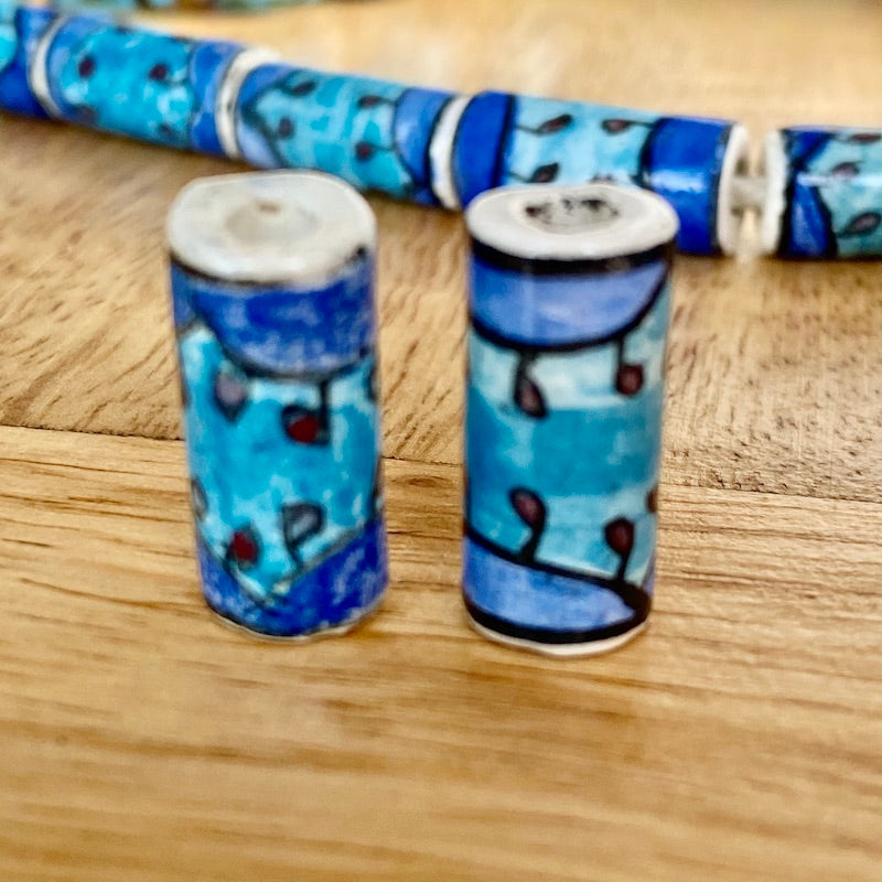 20x8mm Tube (5) - Raindrops - Ceramic Hand Painted Vintage Beads