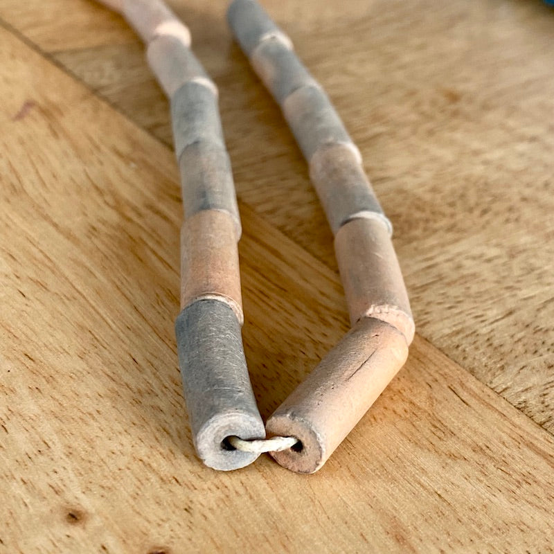 22mm Tube (43cm Strand) - Raw Clay Hand Made Vintage Beads