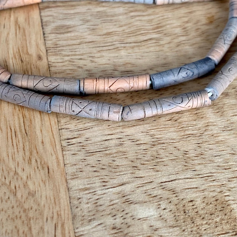 18~22mm Tube (48cm Strand) - Raw Clay Hand Made Vintage Beads