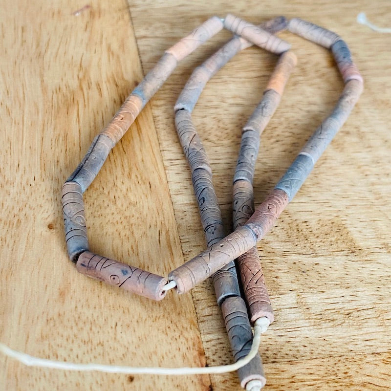 18~22mm Tube (48cm Strand) - Raw Clay Hand Made Vintage Beads