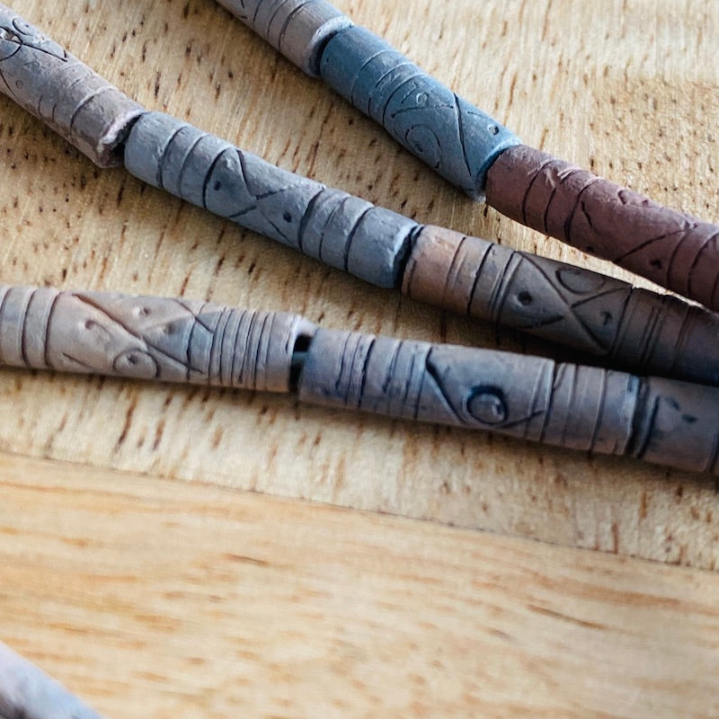 18~22mm Tube (48cm Strand) - Raw Clay Hand Made Vintage Beads