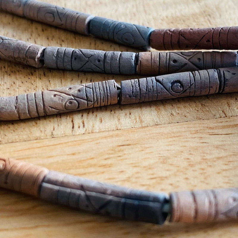 18~22mm Tube (48cm Strand) - Raw Clay Hand Made Vintage Beads