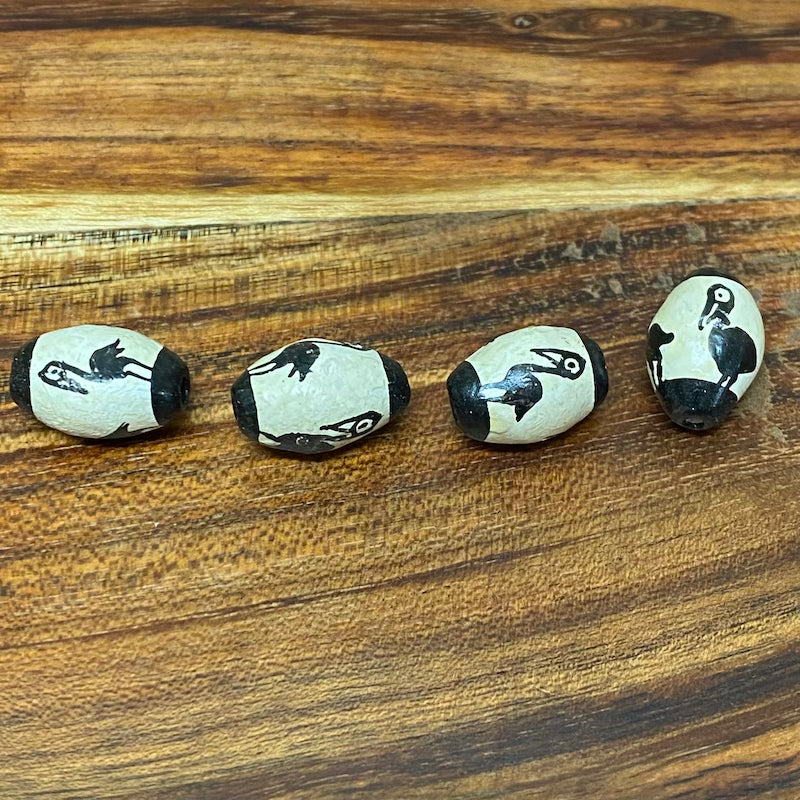 20x12mm Oval (5) - Pelicans - Clay Hand Painted Vintage Beads