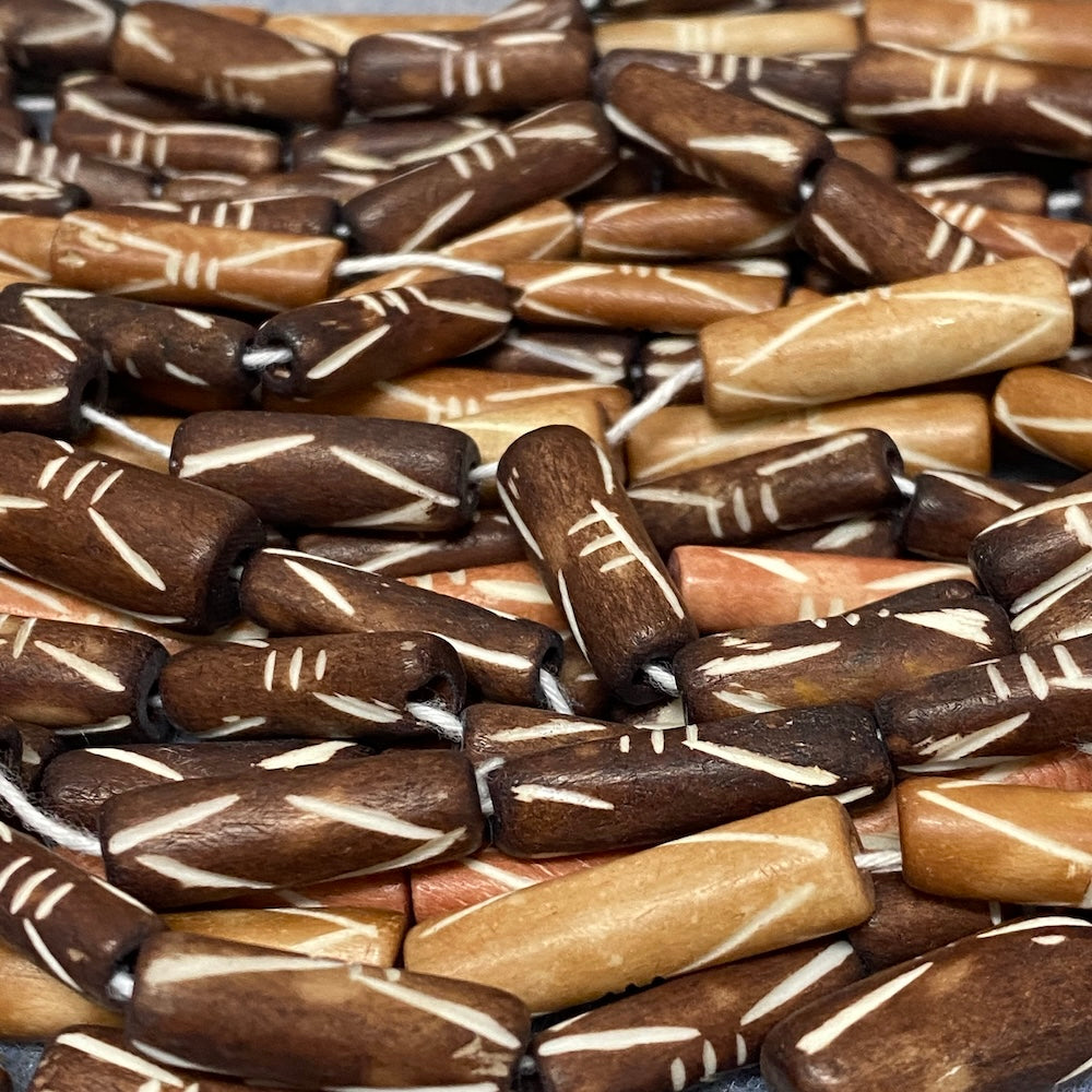 18-20mm Bone Beads - Brown - Tube - (1 Strand)