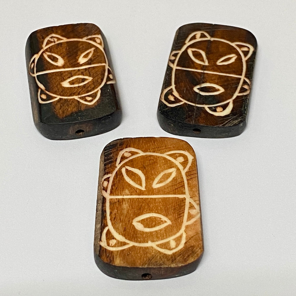 Puerto Rican Tribal Art Taino Bead (1) - Bone - Sun God - Brown