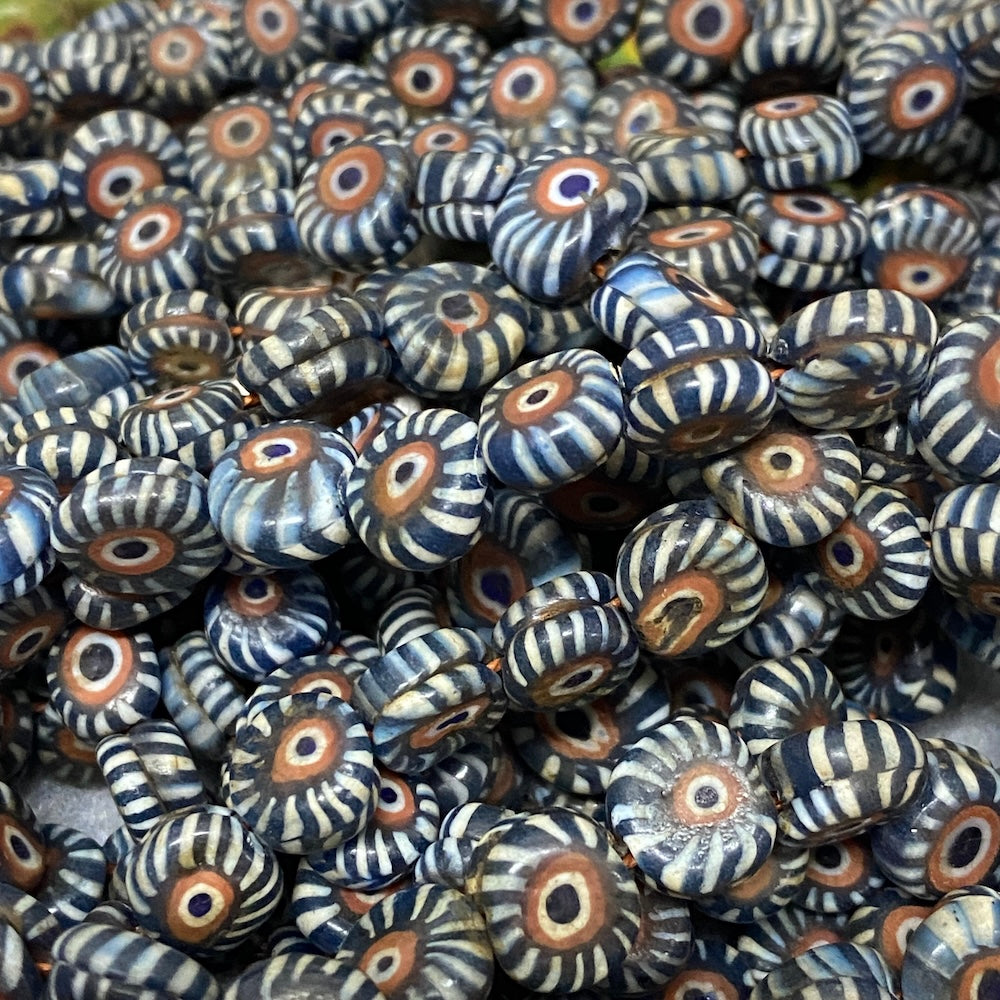 Evil Eye Beads (25) - Blue, Red & White - Java Glass Cane Beads