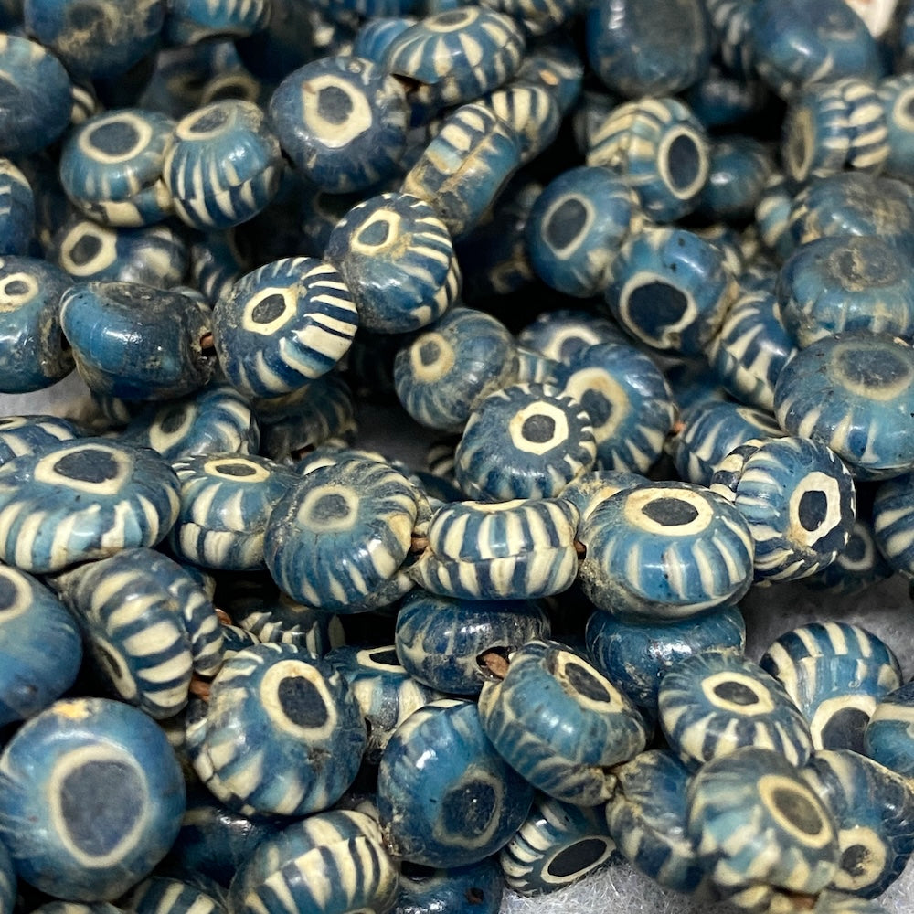 Evil Eye Beads (25) - Blue & White - Java Glass Cane Beads