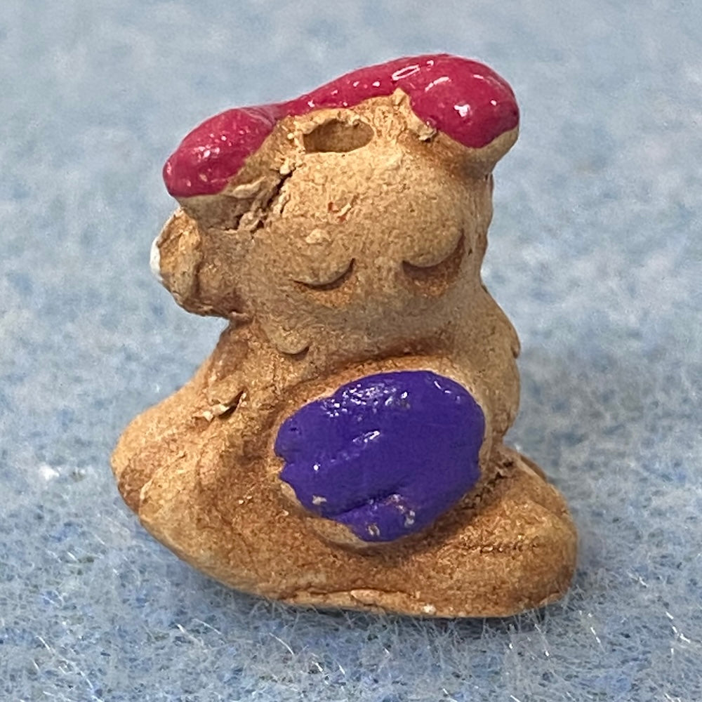 Rare Owl Bead (1) - Pink & Purple - Terracotta Clay Hand Painted Vintage Beads