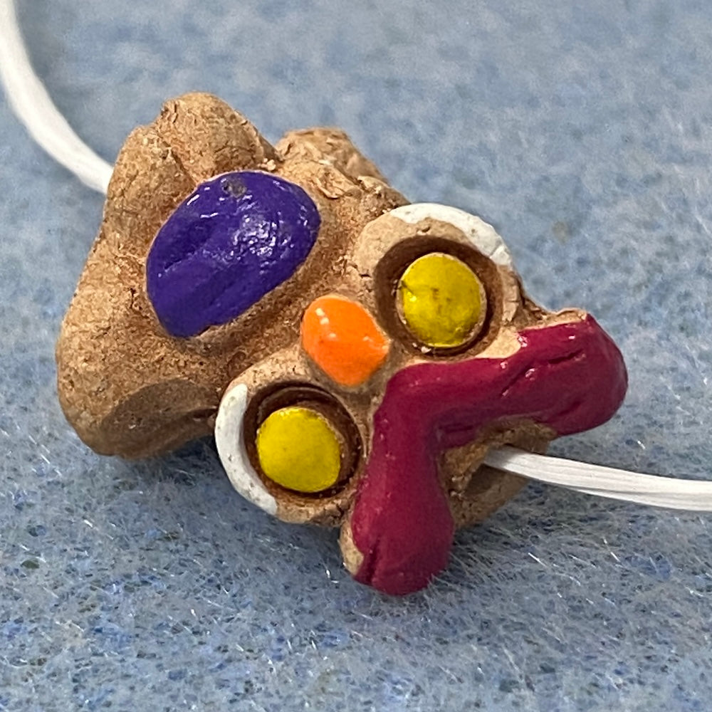 Rare Owl Bead (1) - Pink & Purple - Terracotta Clay Hand Painted Vintage Beads