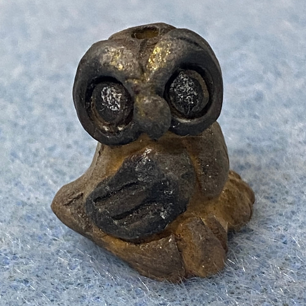 Rare Owl Bead (1) - Black - Terracotta Clay Hand Painted Vintage Beads