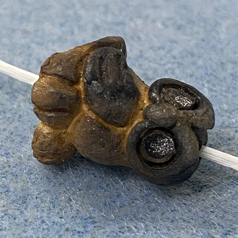 Rare Owl Bead (1) - Black - Terracotta Clay Hand Painted Vintage Beads