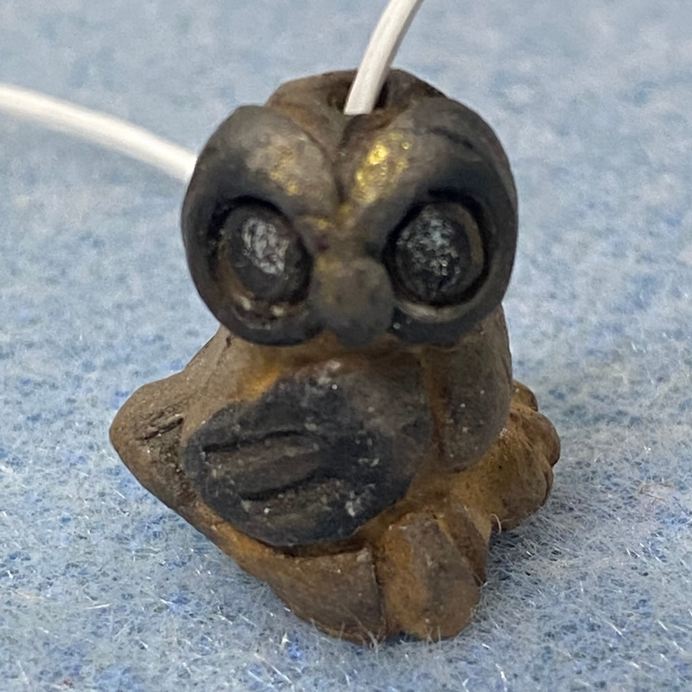Rare Owl Bead (1) - Black - Terracotta Clay Hand Painted Vintage Beads