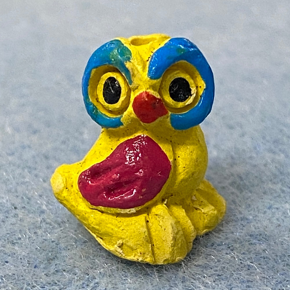 Rare Owl Bead (1) - Yellow - Terracotta Clay Hand Painted Vintage Beads