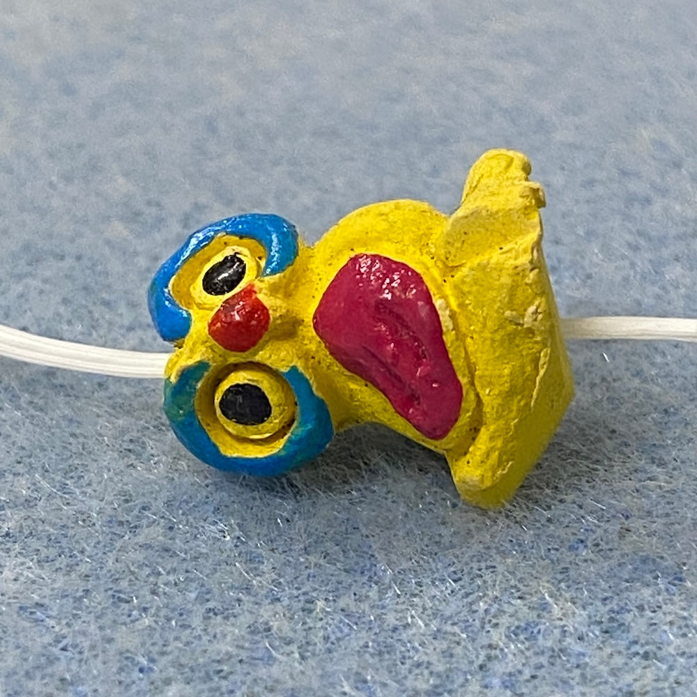 Rare Owl Bead (1) - Yellow - Terracotta Clay Hand Painted Vintage Beads
