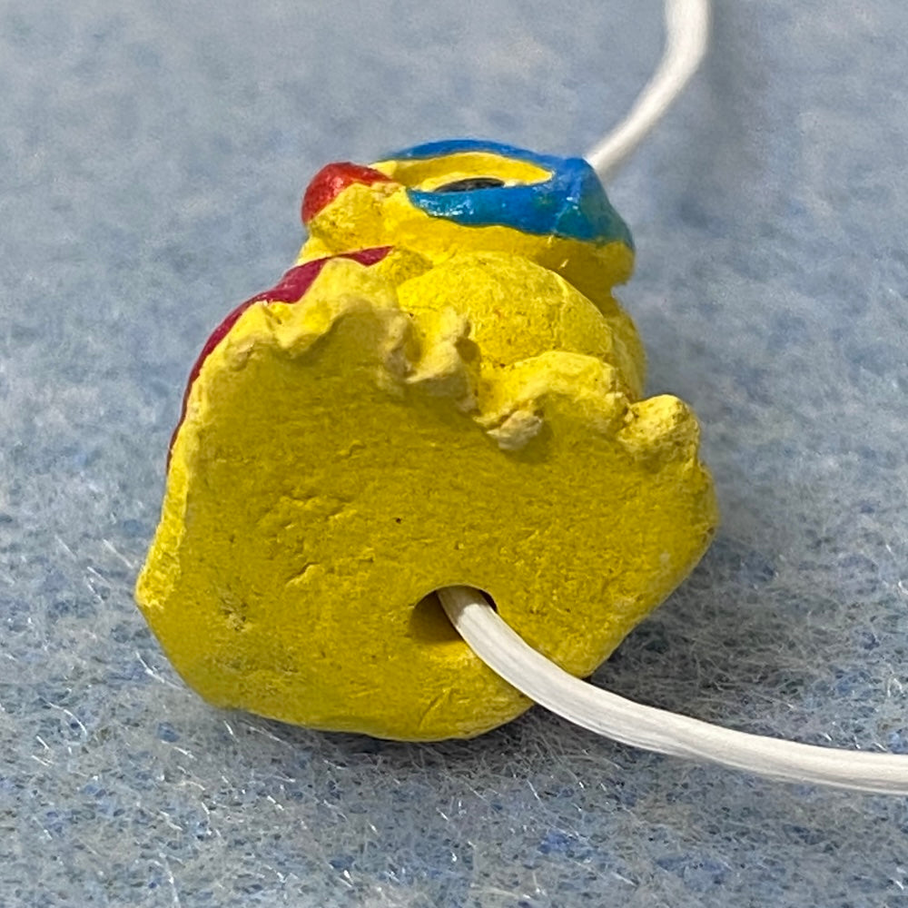 Rare Owl Bead (1) - Yellow - Terracotta Clay Hand Painted Vintage Beads