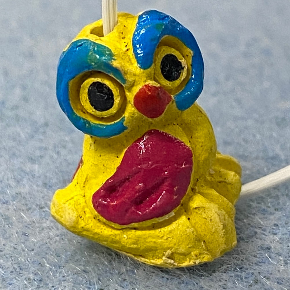 Rare Owl Bead (1) - Yellow - Terracotta Clay Hand Painted Vintage Beads