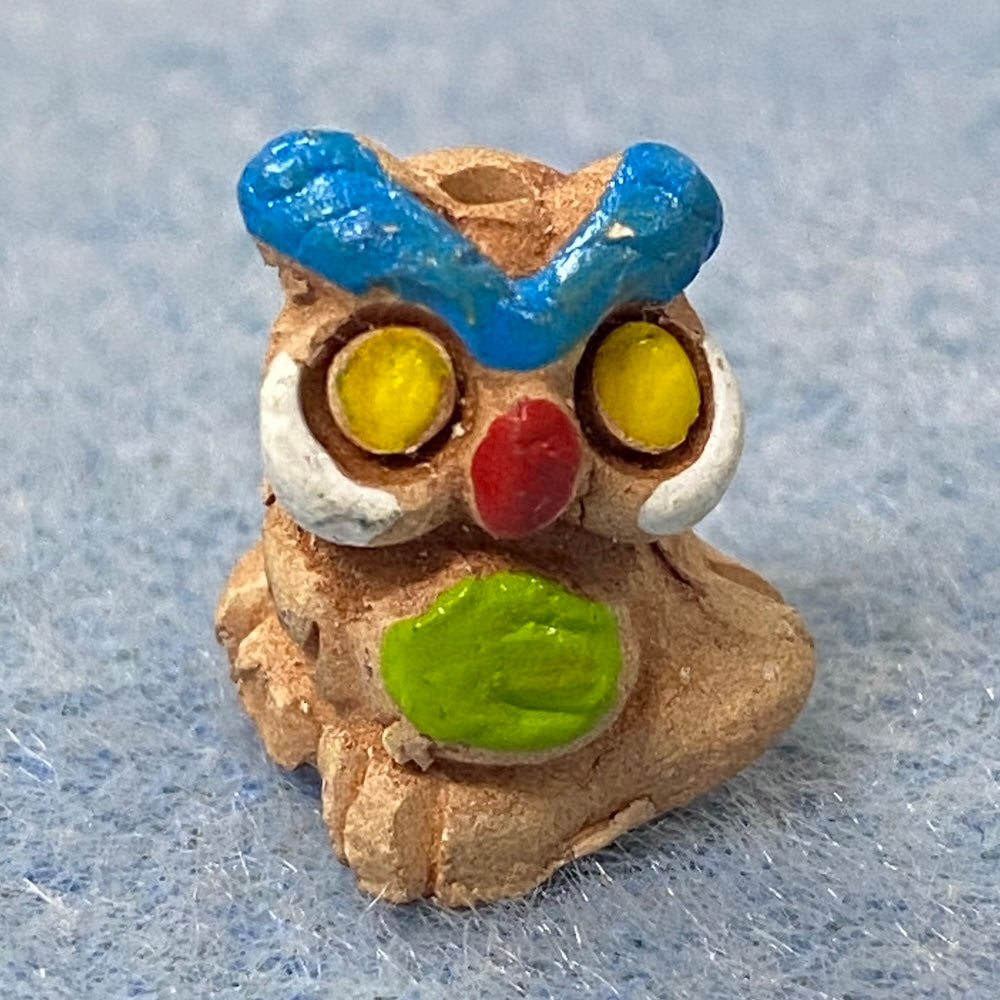 Rare Owl Bead (1) - Green & Blue - Terracotta Clay Hand Painted Vintage Beads
