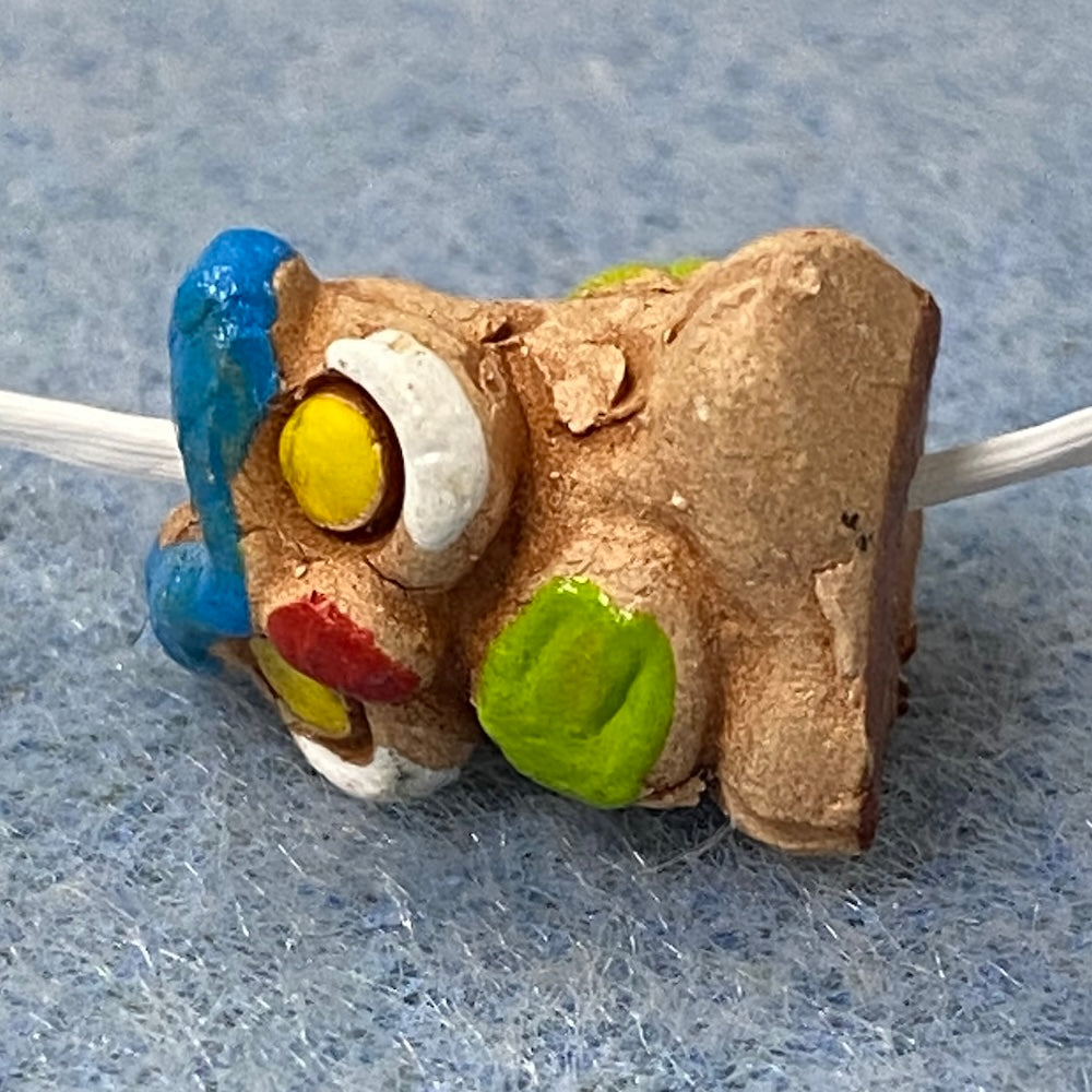 Rare Owl Bead (1) - Green & Blue - Terracotta Clay Hand Painted Vintage Beads