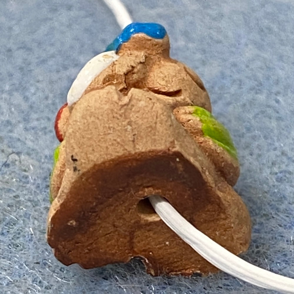 Rare Owl Bead (1) - Green & Blue - Terracotta Clay Hand Painted Vintage Beads