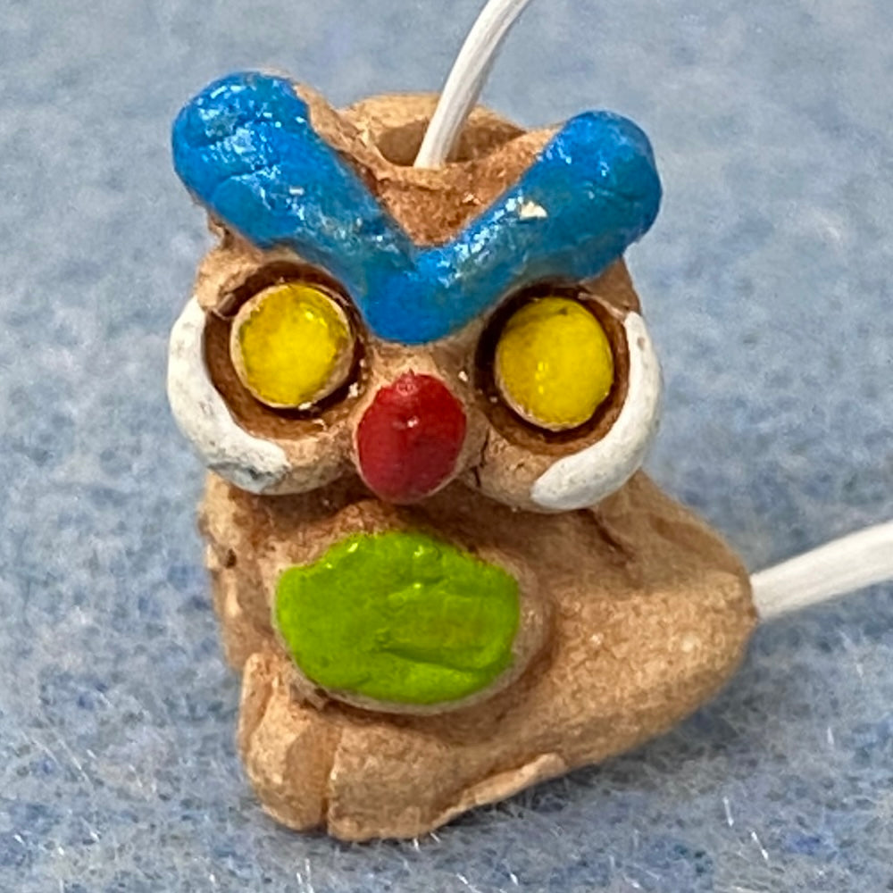 Rare Owl Bead (1) - Green & Blue - Terracotta Clay Hand Painted Vintage Beads