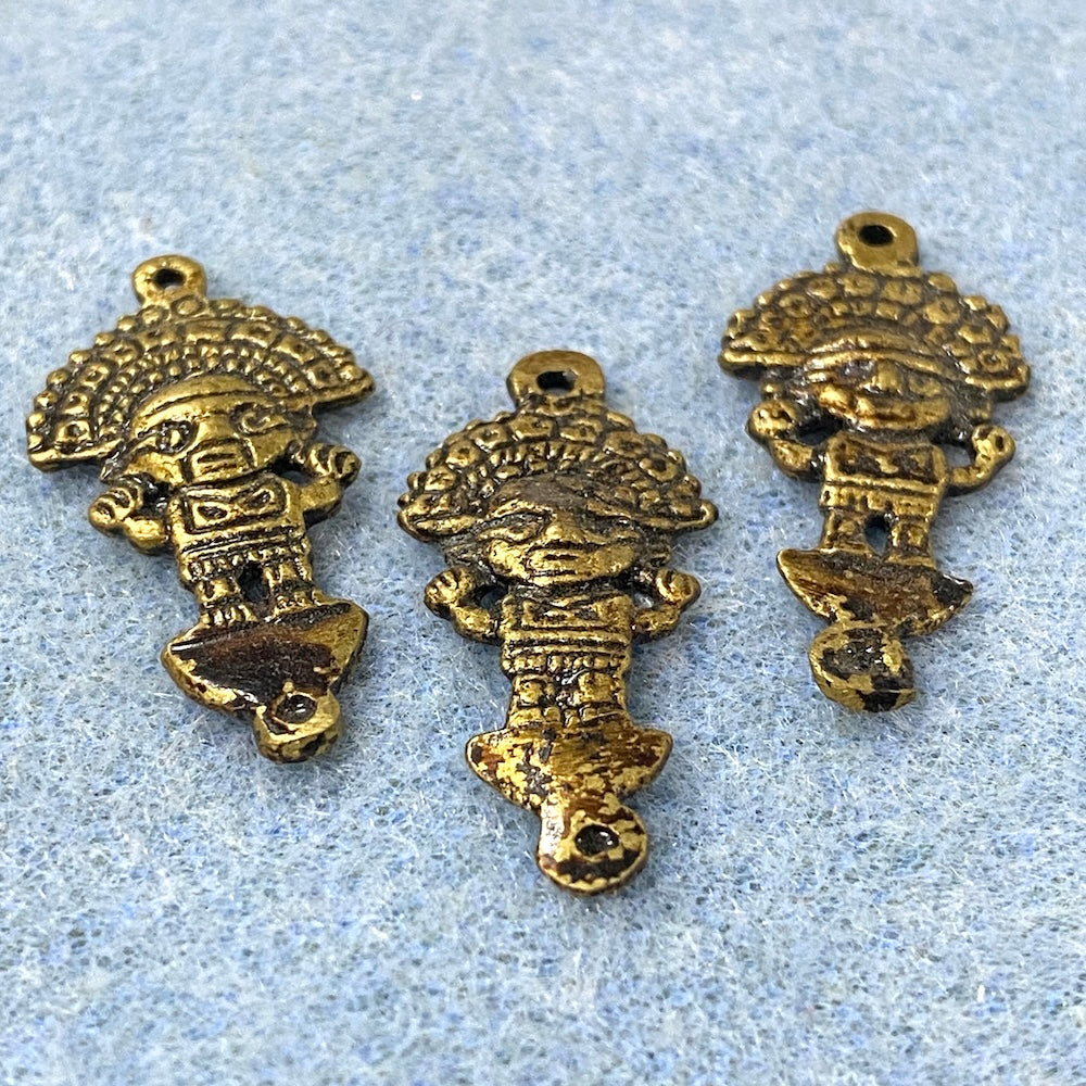 Tumi Pendant Connector (1) - Brass - Vintage Inca South American Charm
