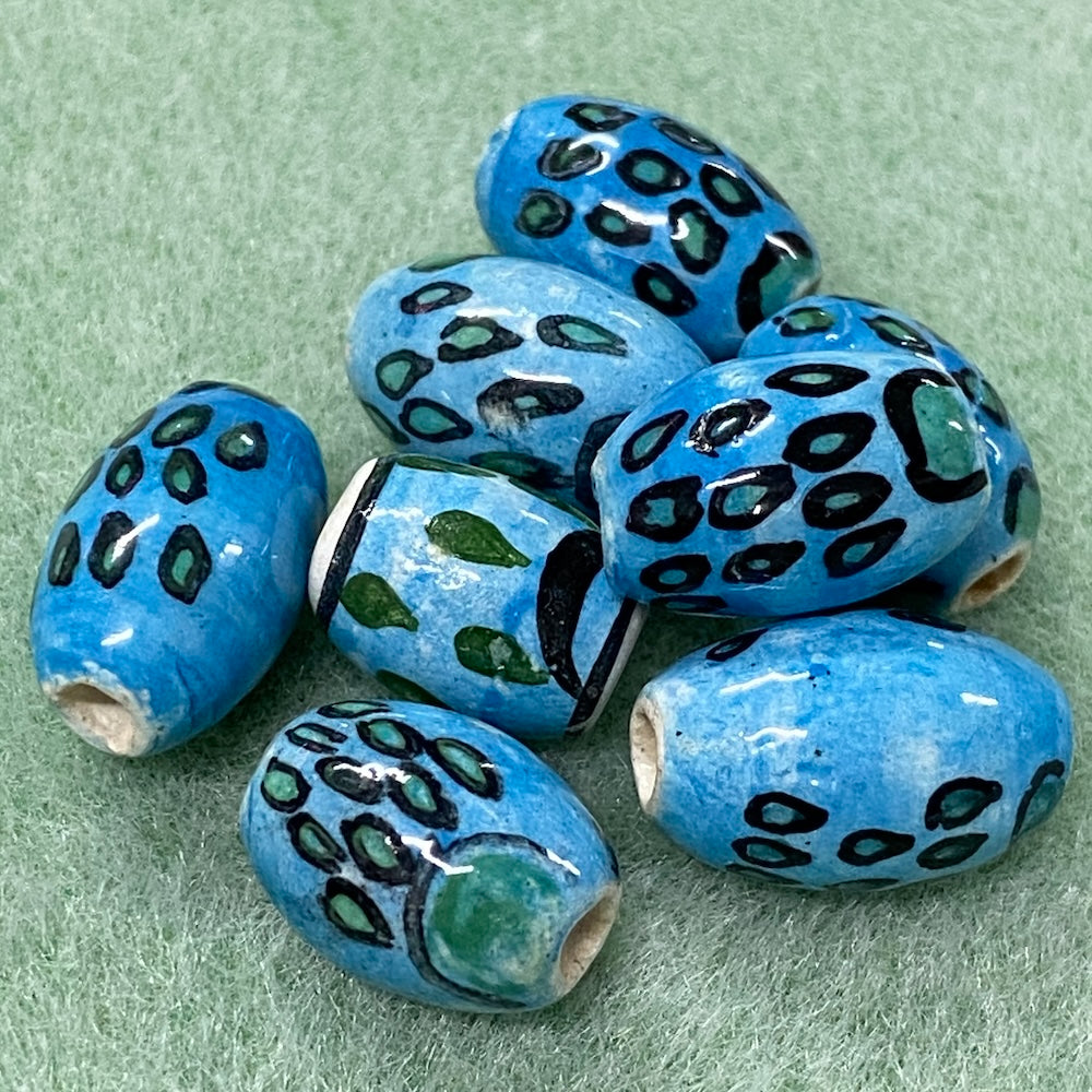 16x11mm Oval (5) - Raindrops - Ceramic Hand Painted Vintage Beads