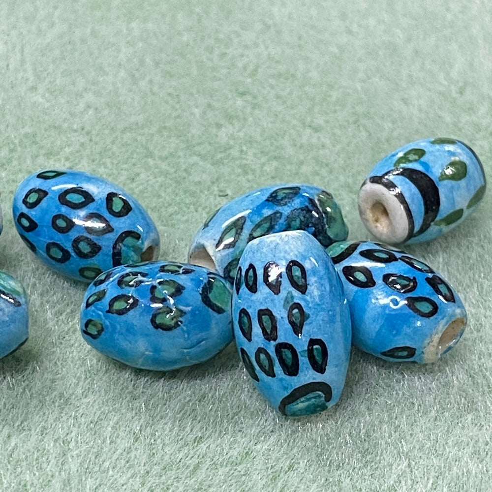 16x11mm Oval (5) - Raindrops - Ceramic Hand Painted Vintage Beads