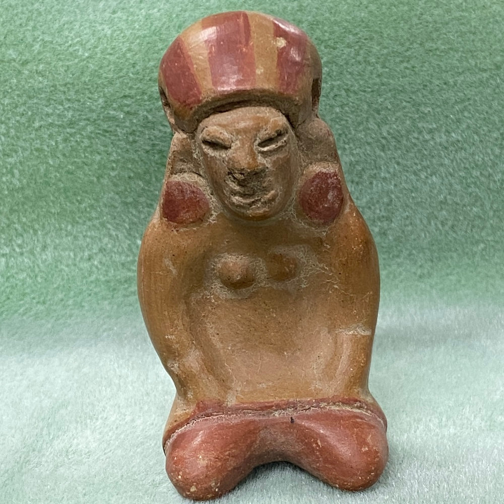 Kneeling Female Figure (Striped) - Hand Made Earthenware from Equador