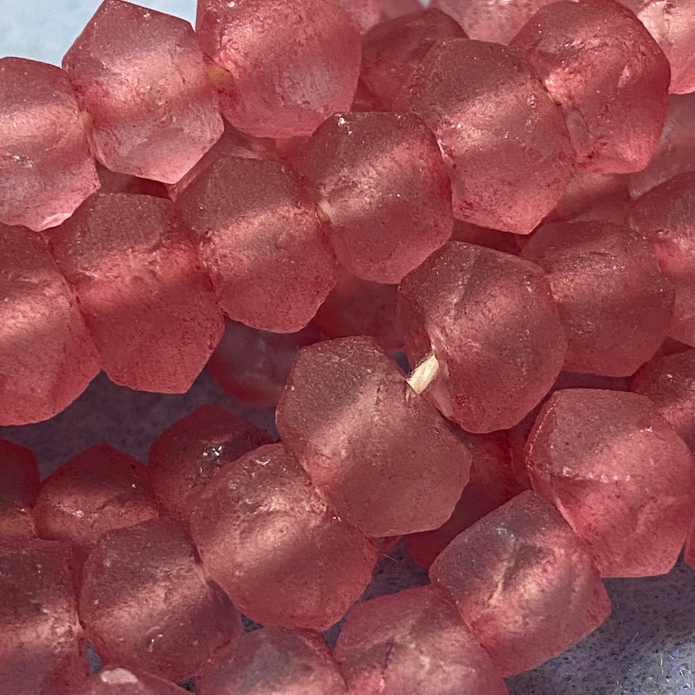 Rondelle - Indian Red Frosted Transparent - Java Recycled Glass Beads - (1 strand)