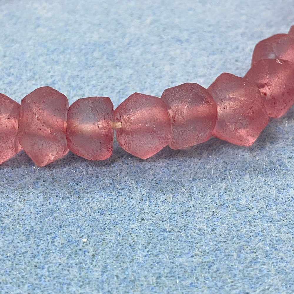 Rondelle - Indian Red Frosted Transparent - Java Recycled Glass Beads - (1 strand)