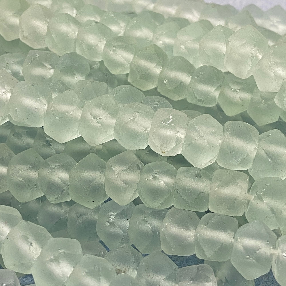 Rondelle - Light Azure Frosted Transparent - Java Recycled Glass Beads - (1 strand)