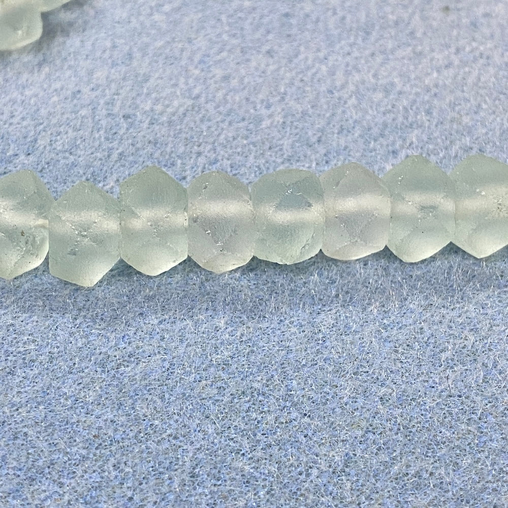 Rondelle - Light Azure Frosted Transparent - Java Recycled Glass Beads - (1 strand)