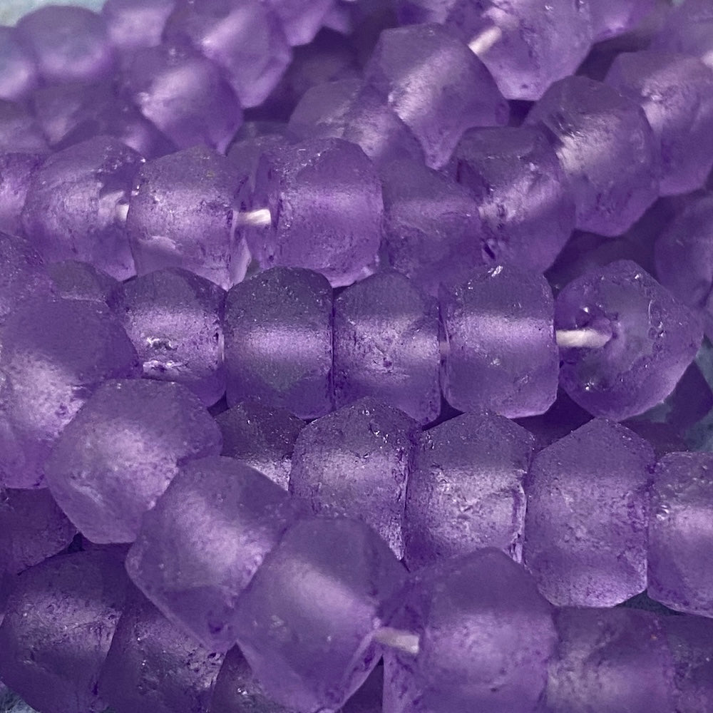 Rondelle - Purple Frosted Transparent - Java Recycled Glass Beads - (1 strand)