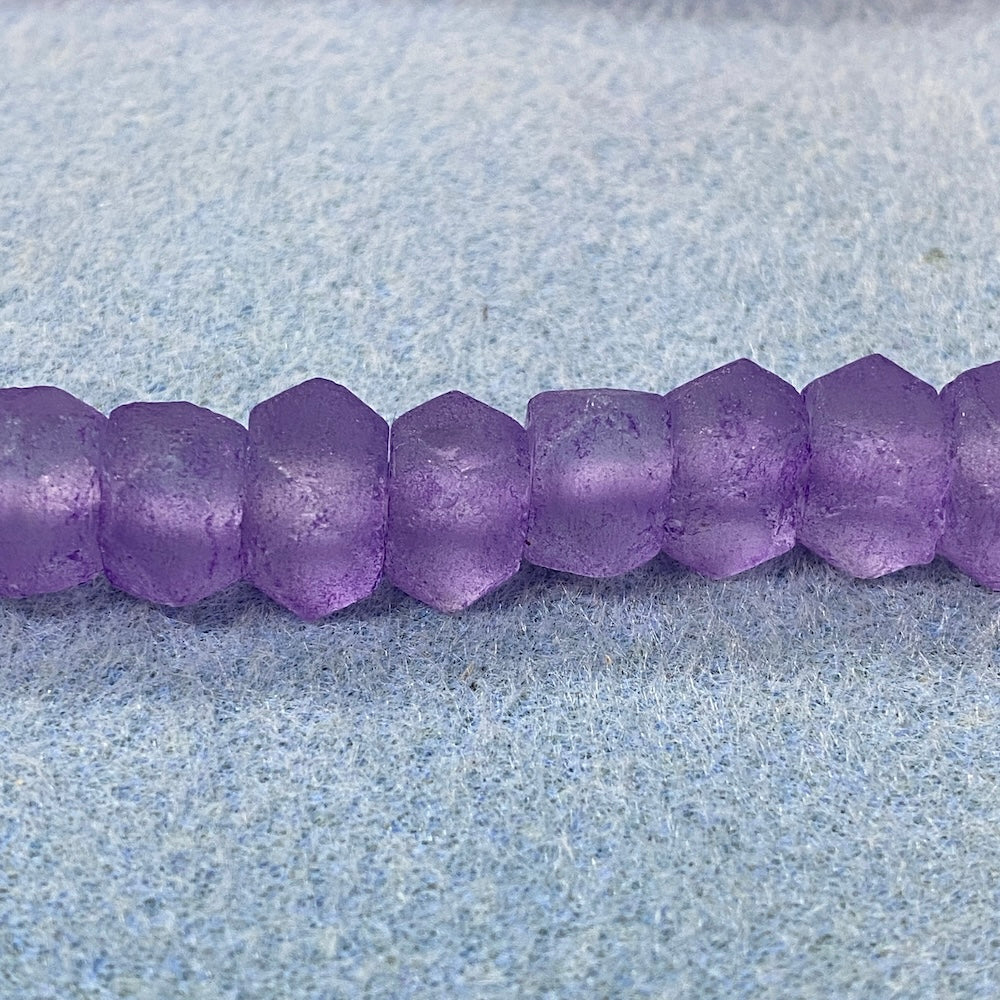 Rondelle - Purple Frosted Transparent - Java Recycled Glass Beads - (1 strand)