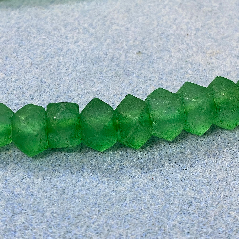 Rondelle - Grass Green Frosted Transparent - Java Recycled Glass Beads - (1 strand)