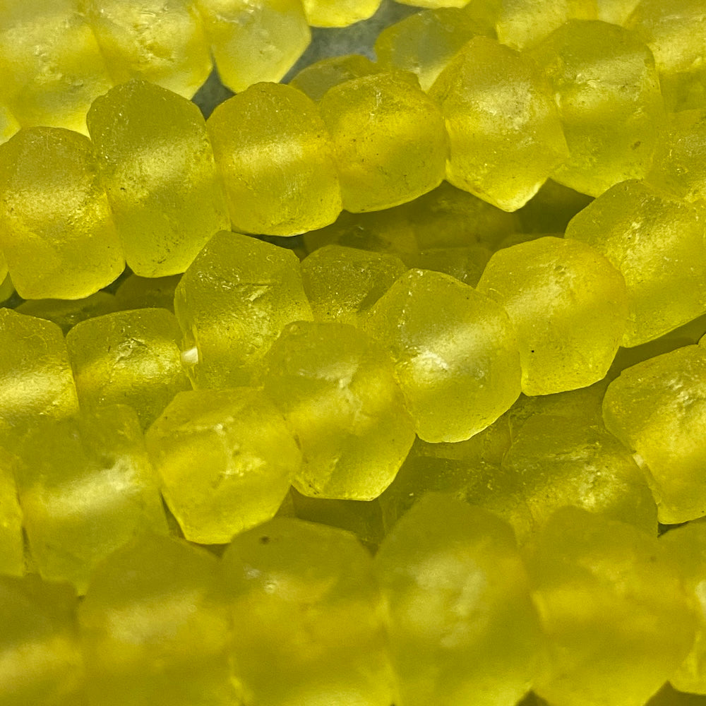Rondelle - Yellow Frosted Transparent - Java Recycled Glass Beads - (1 strand)