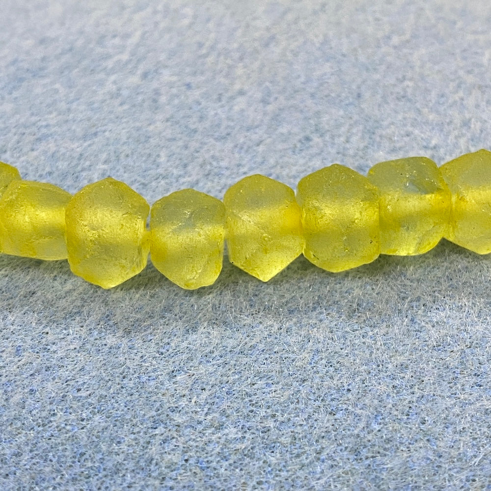 Rondelle - Yellow Frosted Transparent - Java Recycled Glass Beads - (1 strand)