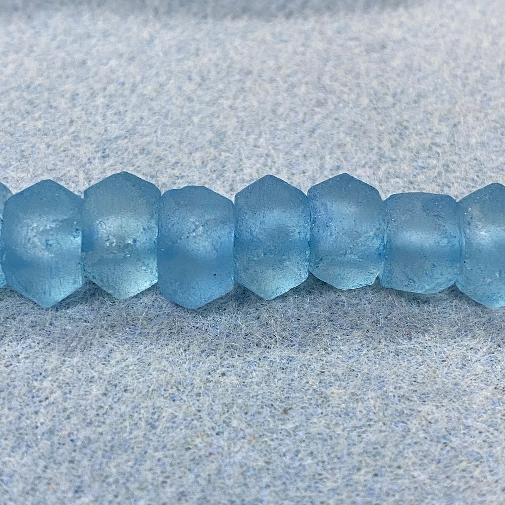 Rondelle - Blue Frosted Transparent - Java Recycled Glass Beads - (1 strand)