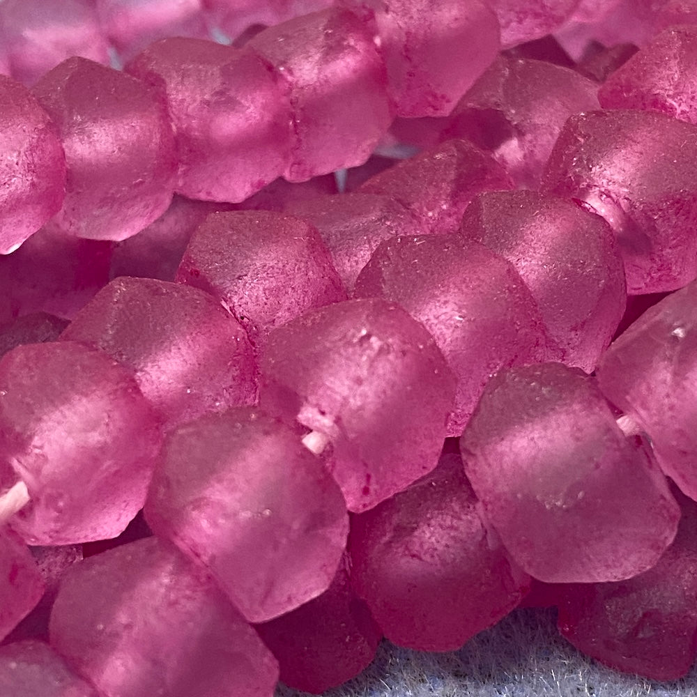 Rondelle - Pink Frosted Transparent - Java Recycled Glass Beads - (1 strand)