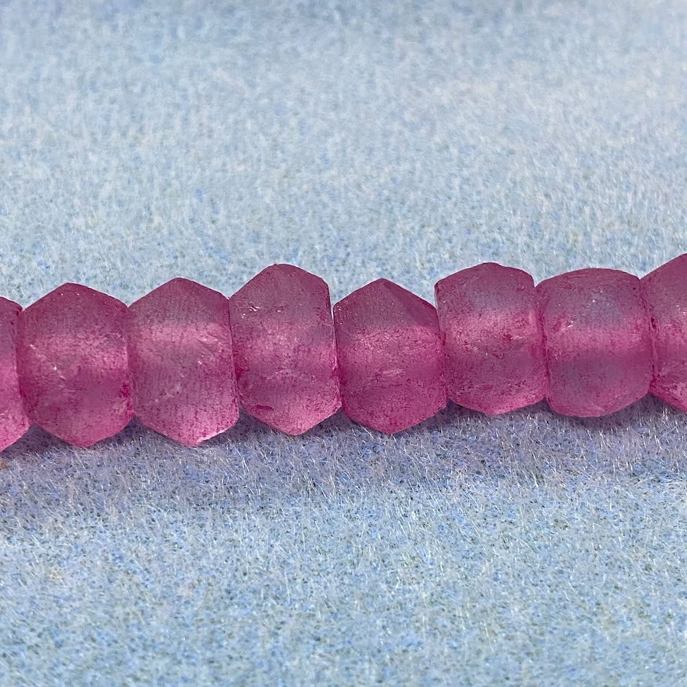Rondelle - Pink Frosted Transparent - Java Recycled Glass Beads - (1 strand)