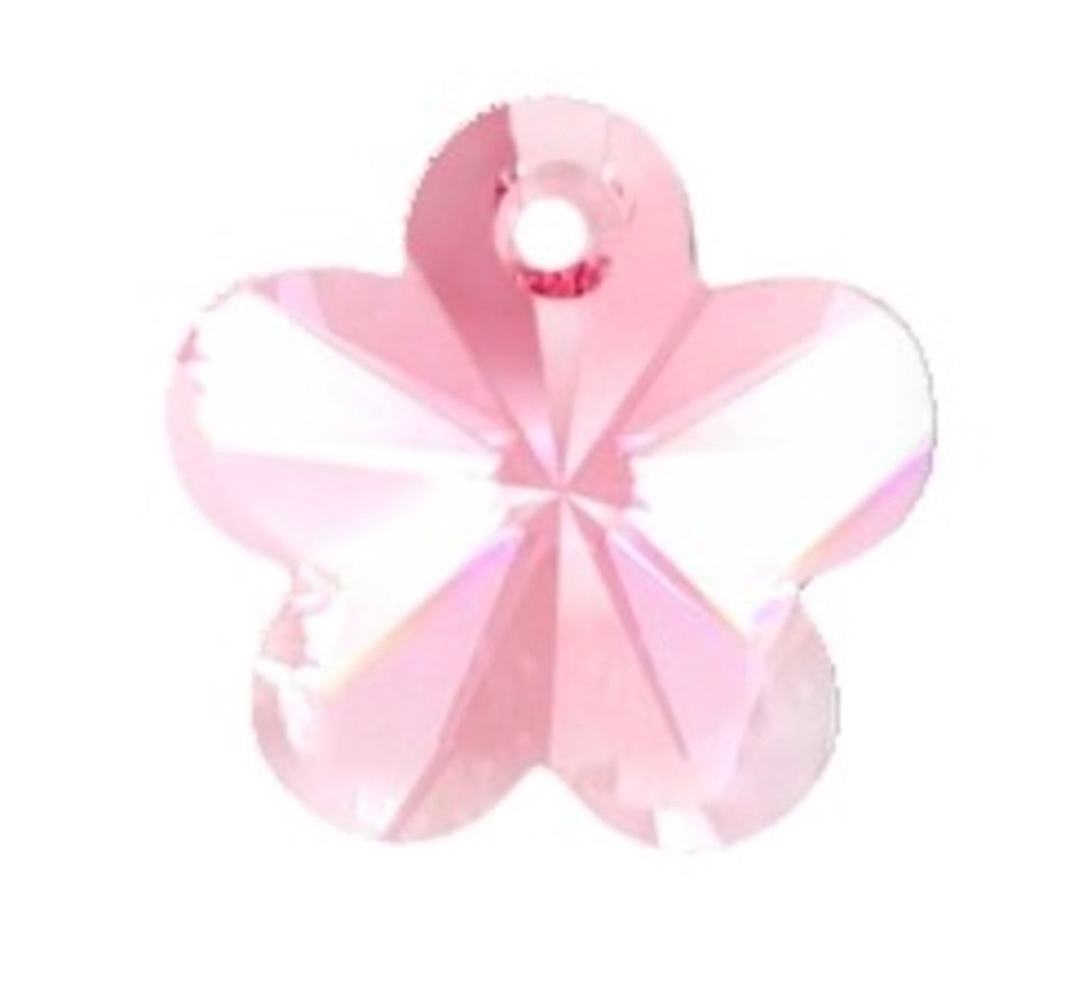 Pink flower shape crystal bead on a white background