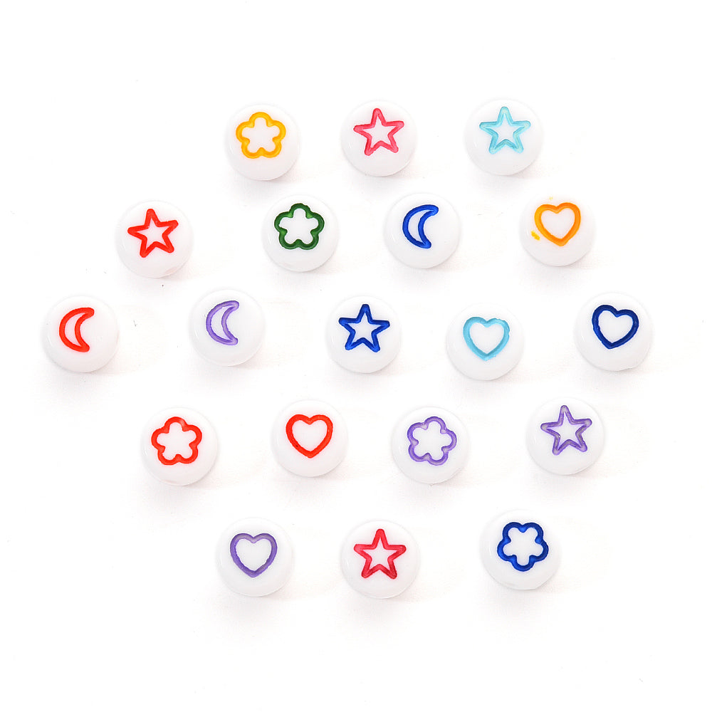 Stars Moons Hearts - White w. Colours (50)
