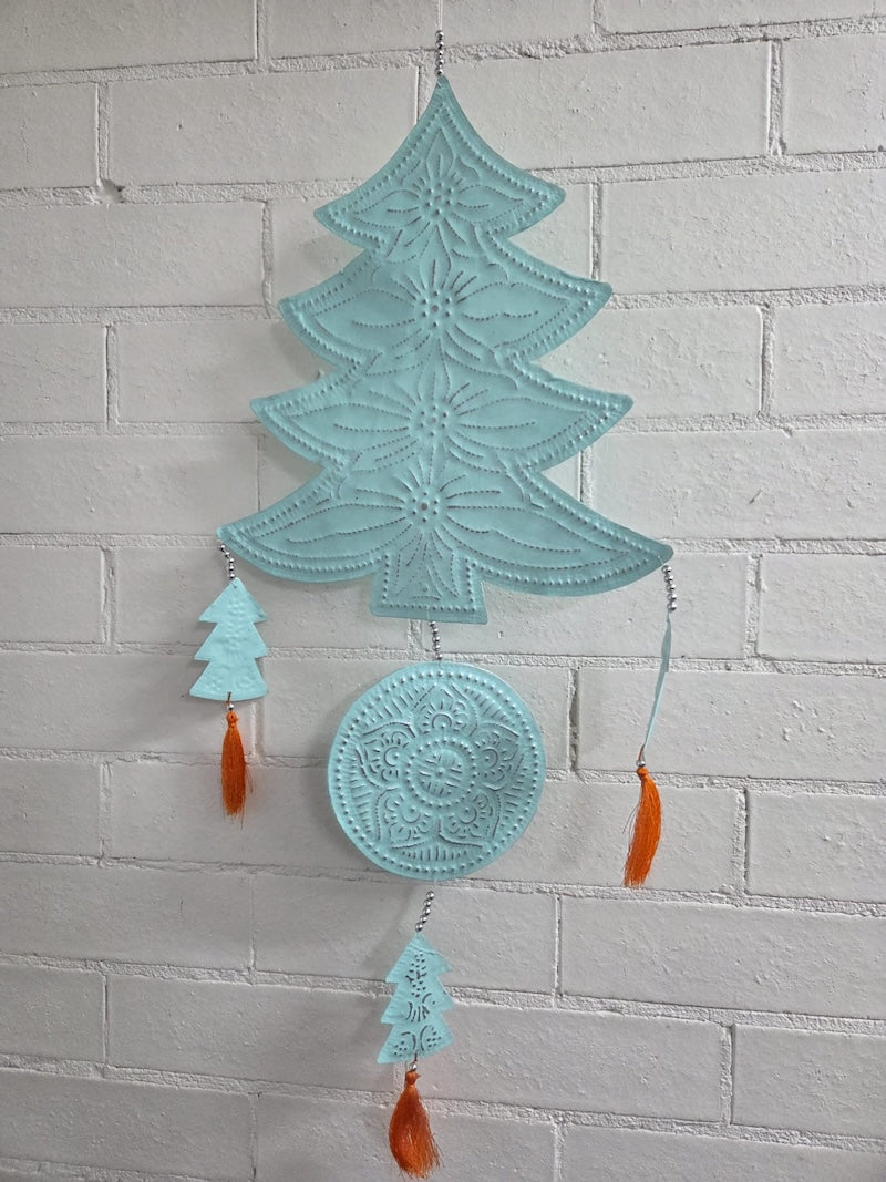 Pressed Metal Hanger Decoration - Christmas Tree - Mint