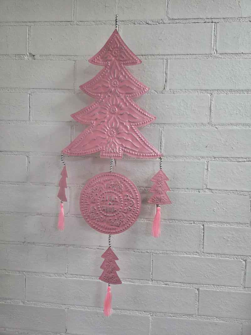 Pressed Metal Hanger Decoration - Christmas Tree - Pink