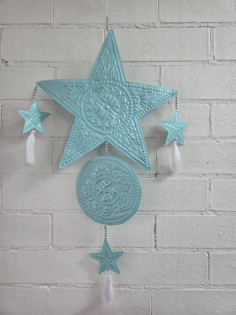 Pressed Metal Hanger Decoration - Star - Mint