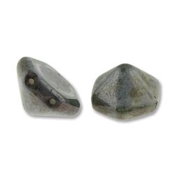 Pyramid Hex 2-hole 12mm - White Trav Blue - Qty: 1 Strand