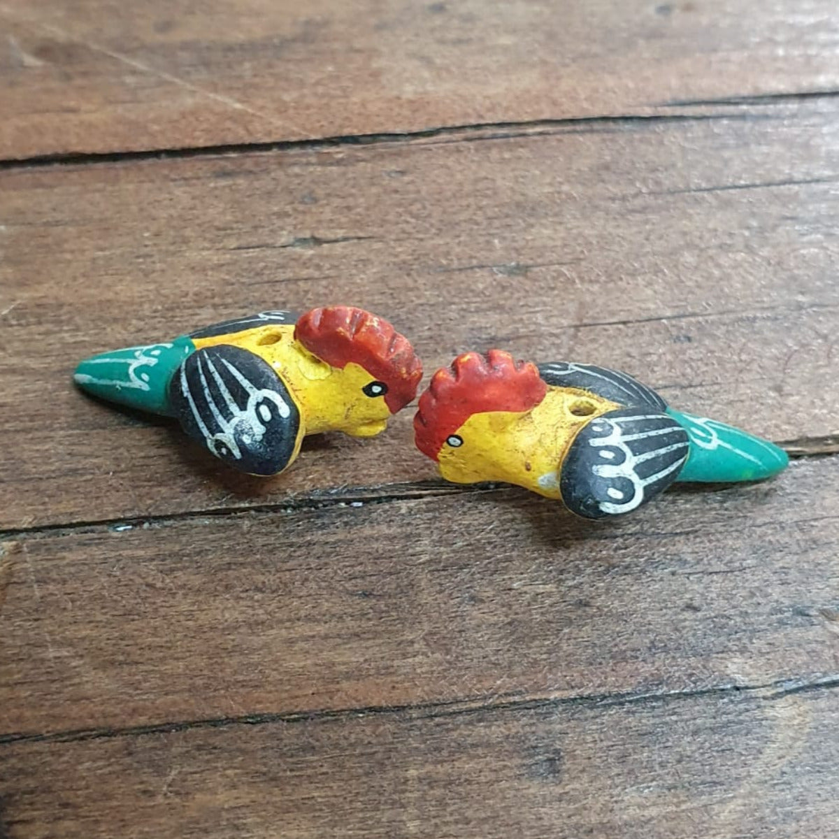 Rare Hand Made & Painted Clay Birds from Peru (2) #29 - Cock of the Rock