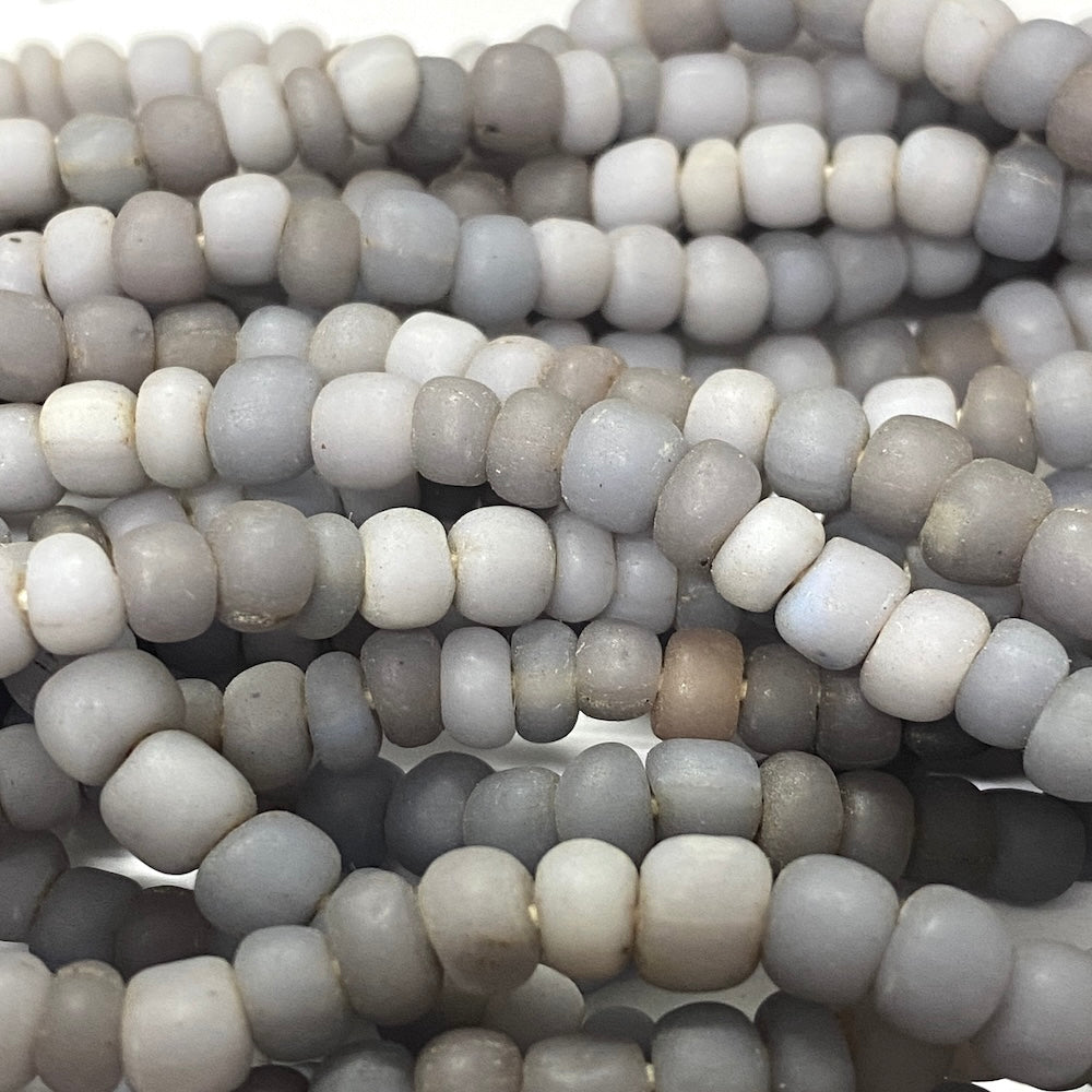 Tube - Purple/Grey Opaque Matte - Java Recycled Glass Beads - (1 strand)